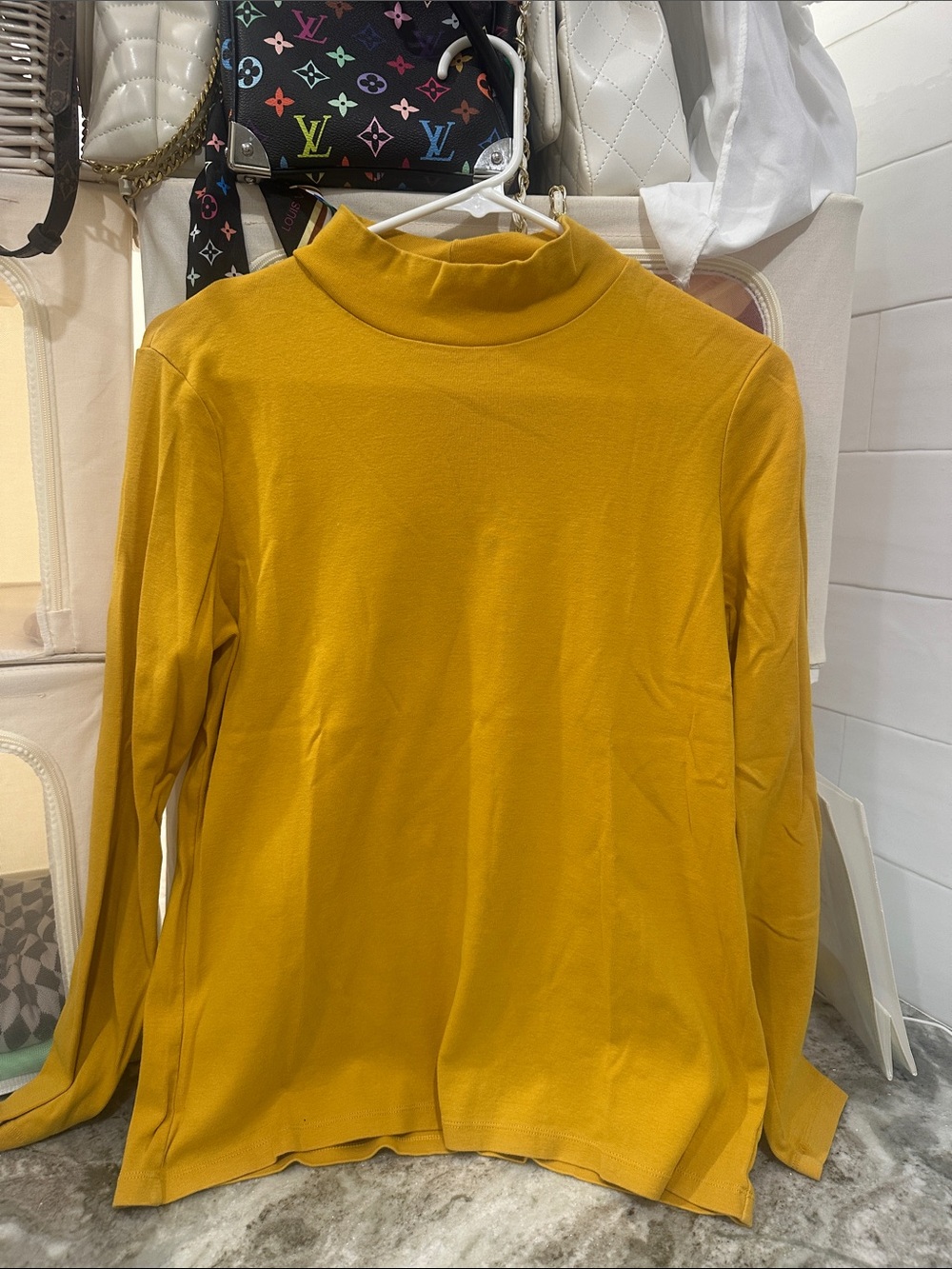 Kim Rogers Mustard Long Sleeve Mock Neck Top